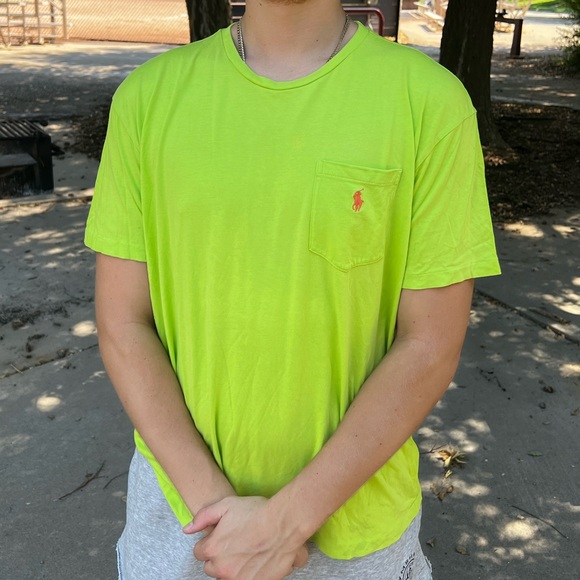 POLO RALPH LAUREN MEN CLASSIC FIT CREW NECK CHEST POCKET T SHIRT GREEN LIME PONY - Picture 3 of 16